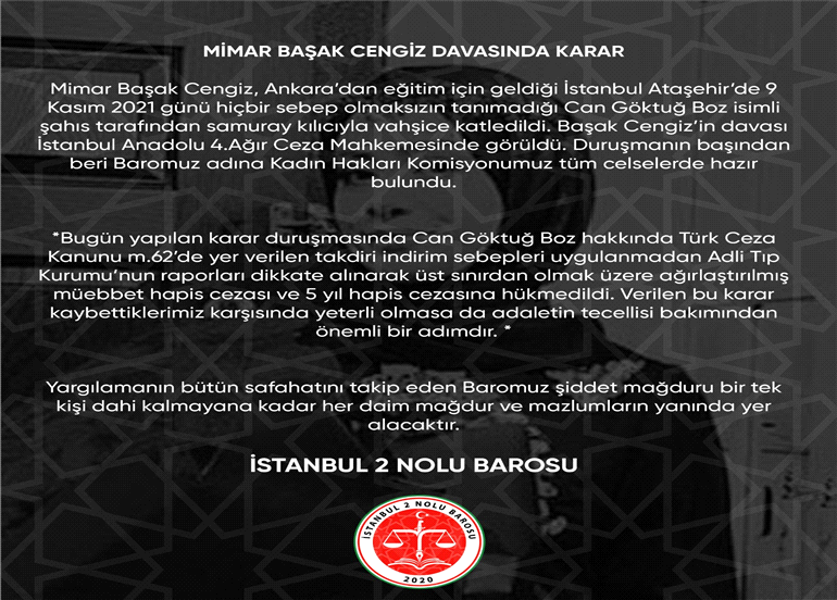 MİMAR BAŞAK CENGİZ DAVASINDA KARAR