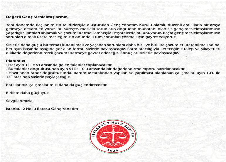 MESLEKTAŞLARIMIZA DUYURULUR