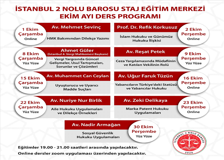 STAJ EĞİTİM MERKEZİ EKİM AYI DERS PROGRAMI